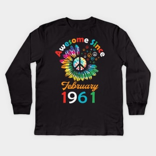 Funny Birthday Quote, Awesome Since February 1961, Retro Birthday Kids Long Sleeve T-Shirt